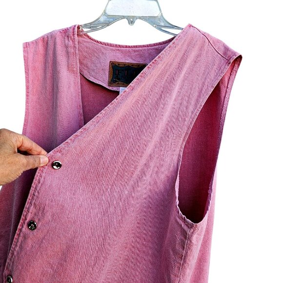 Vintage Pink Denim Western Vest Plus Size XXL Hand Painted Cowgirl Roses - Picture 8 of 11